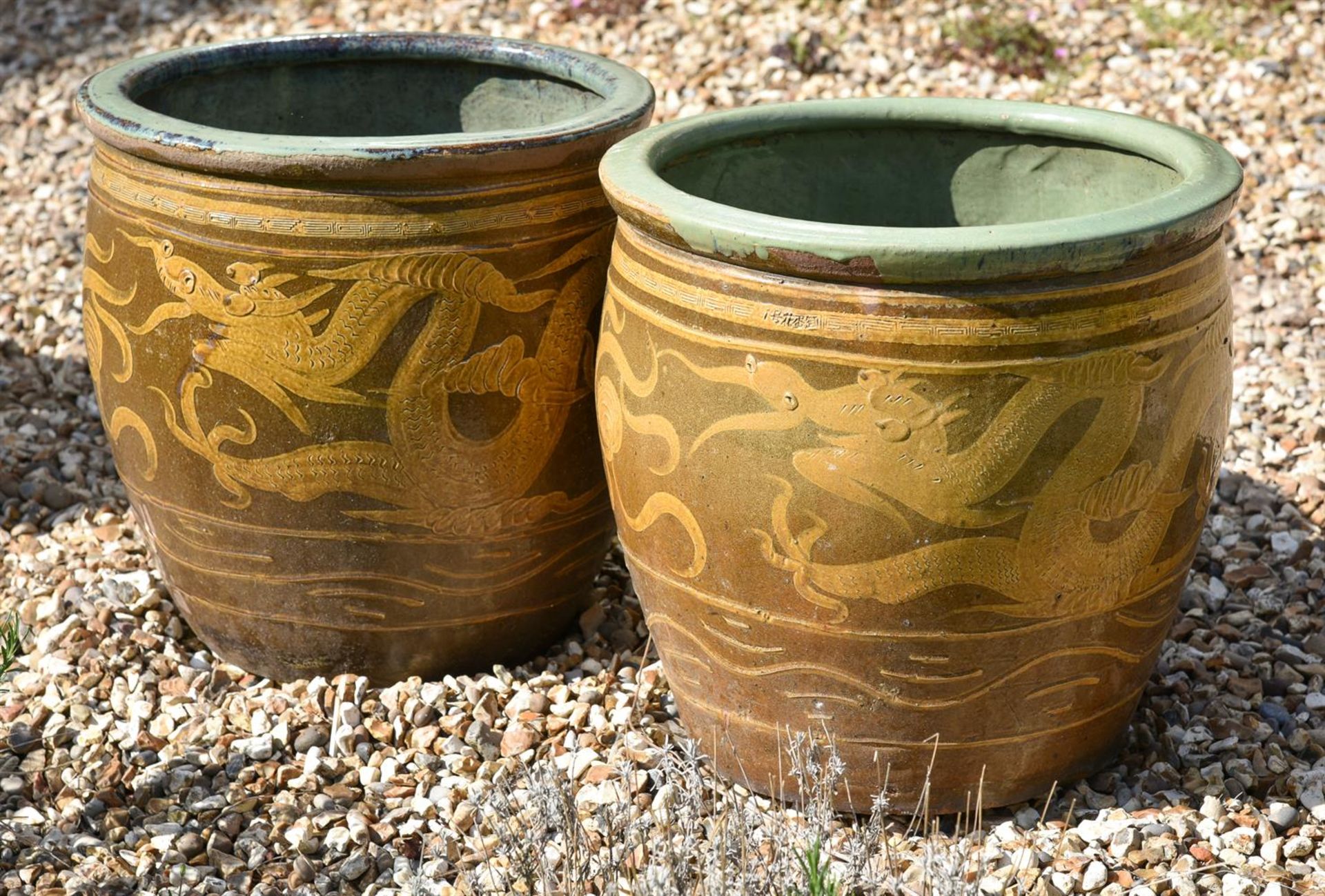 A PAIR OF GARDEN JARDINIERES IN CHINESE TASTE