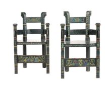 A PAIR OF PAINTED WOOD 'VIKING' ARMCHAIRS IN NORSK STYLE