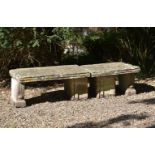 A CARVED SANDSTONE GARDEN BENCH