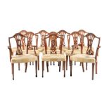 A SET OF TEN MAHOGANY AND UPHOLSTERED DINING CHAIRS IN GEORGE III STYLE