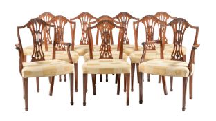 A SET OF TEN MAHOGANY AND UPHOLSTERED DINING CHAIRS IN GEORGE III STYLE