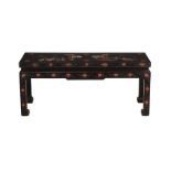 A JAPANESE BLACK AND POLYCHROME LACQUERED LOW TABLE