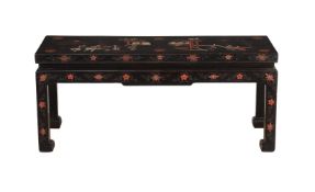 A JAPANESE BLACK AND POLYCHROME LACQUERED LOW TABLE