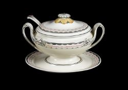 A WEDGWOOD QUEEN'S WARE SOUP TUREEN, COVER, LADLE, AND STAND