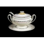 A WEDGWOOD QUEEN'S WARE SOUP TUREEN, COVER, LADLE, AND STAND