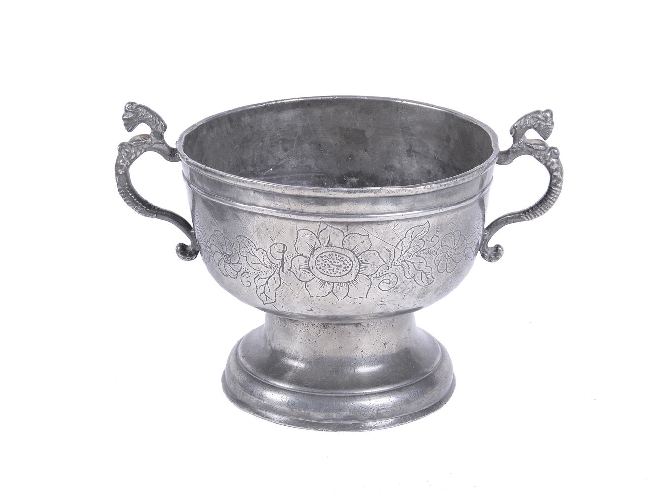 A CHARLES II PEWTER LOVING CUP