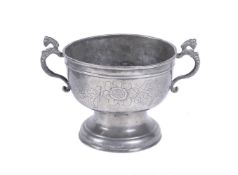 A CHARLES II PEWTER LOVING CUP