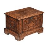 A SMALL ITALIAN WALNUT AND PUNCHWORK DECORATED CHEST