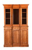 A VICTORIAN SATIN BIRCH BOOKCASE CABINET