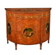 A SHERATON REVIVAL PAINTED SATINWOOD SIDE CABINET