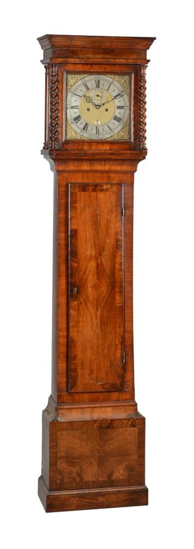 A GEORGE II WALNUT EIGHT-DAY LONGCASE CLOCK