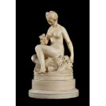 A SCULPTED MARBLE FIGURE OF A SEATED NUDE