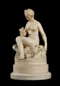 A SCULPTED MARBLE FIGURE OF A SEATED NUDE