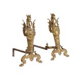 A PAIR OF GILT METAL ANDIRONS