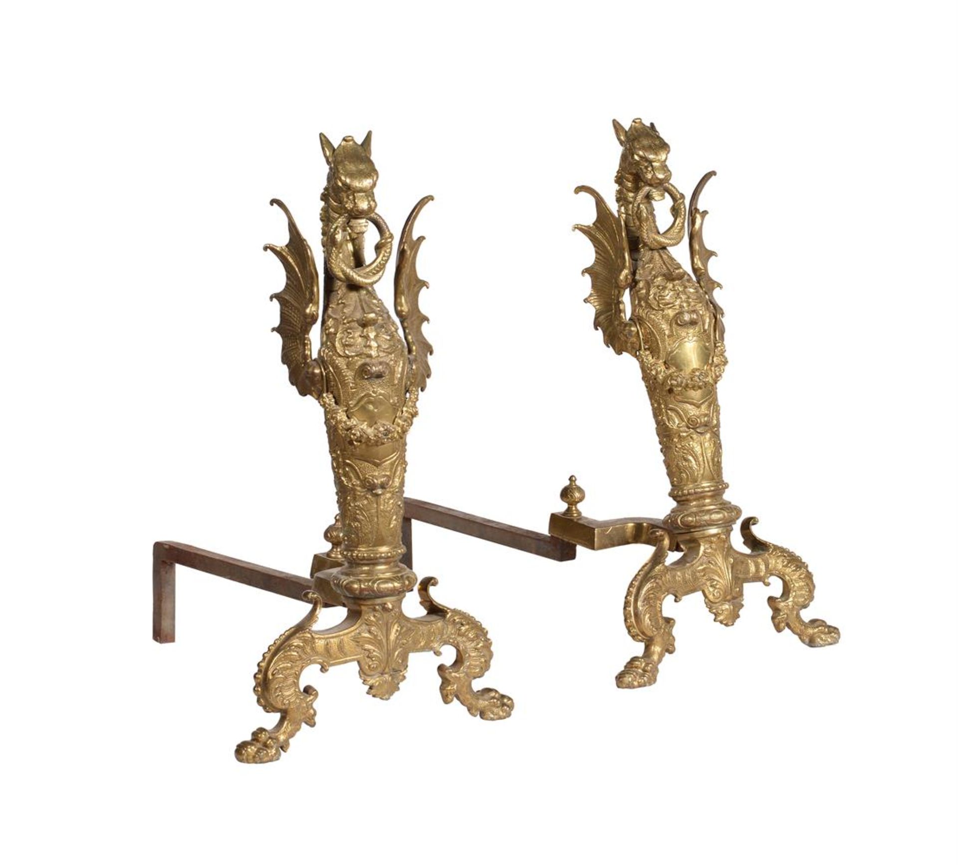 A PAIR OF GILT METAL ANDIRONS