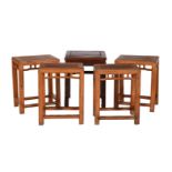 FOUR SIMILAR CHINESE EXOTIC HARDWOOD STOOLS OR LOW TABLES