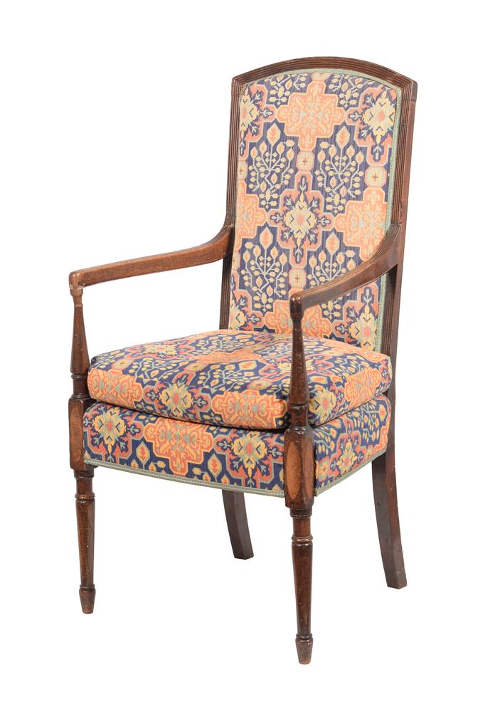 A FRENCH MAHOGANY OPEN ARMCHAIR