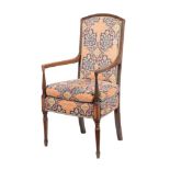 A FRENCH MAHOGANY OPEN ARMCHAIR