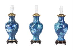 A SET OF THREE MODERN CLOISONNE TABLE LAMPS