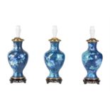 A SET OF THREE MODERN CLOISONNE TABLE LAMPS