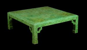 A SCUMBLED GREEN PAINTED LOW CENTRE TABLE