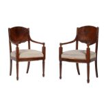 A PAIR OF MAHOGANY ARMCHAIRS IN EMPIRE STYLE