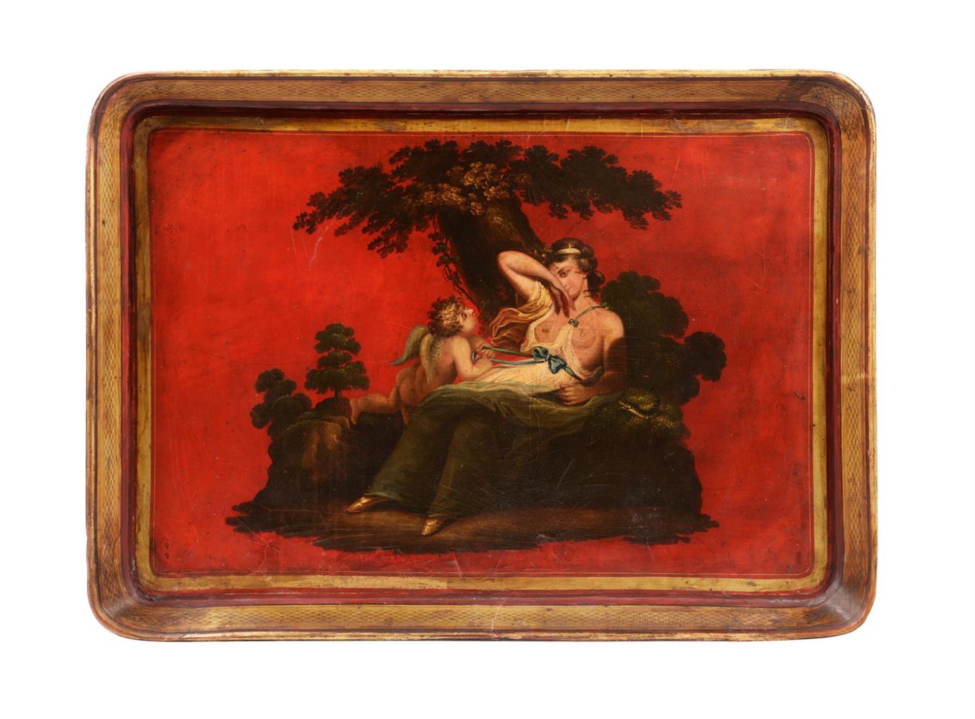 A PAINTED PAPIER-MACHE TRAY