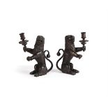 A PAIR OF BRONZE LION CANDLESTICKS, IN 17TH CENTURY STYLE, LATE 19TH CENTURY