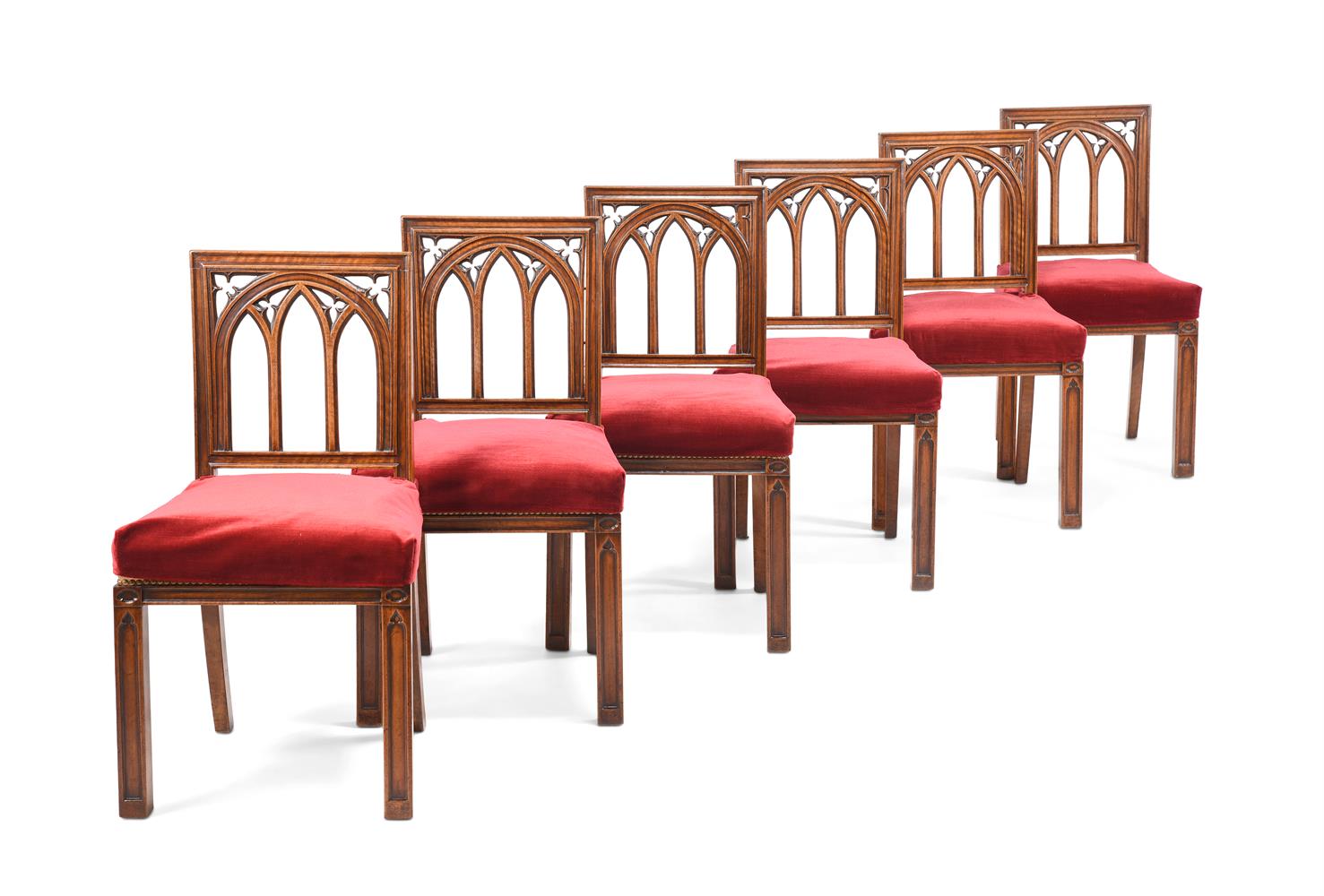 A SET OF SIX WALNUT DINING CHAIRS, IN GOTHIC REVIVAL STYLE, FIRST HALF 19TH CENTURY - Image 3 of 5