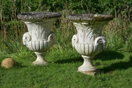A PAIR OF WHITE PAINTED COMPOSITION URNS, IN THE NEOCLASSICAL TASTE, 20TH CENTURY