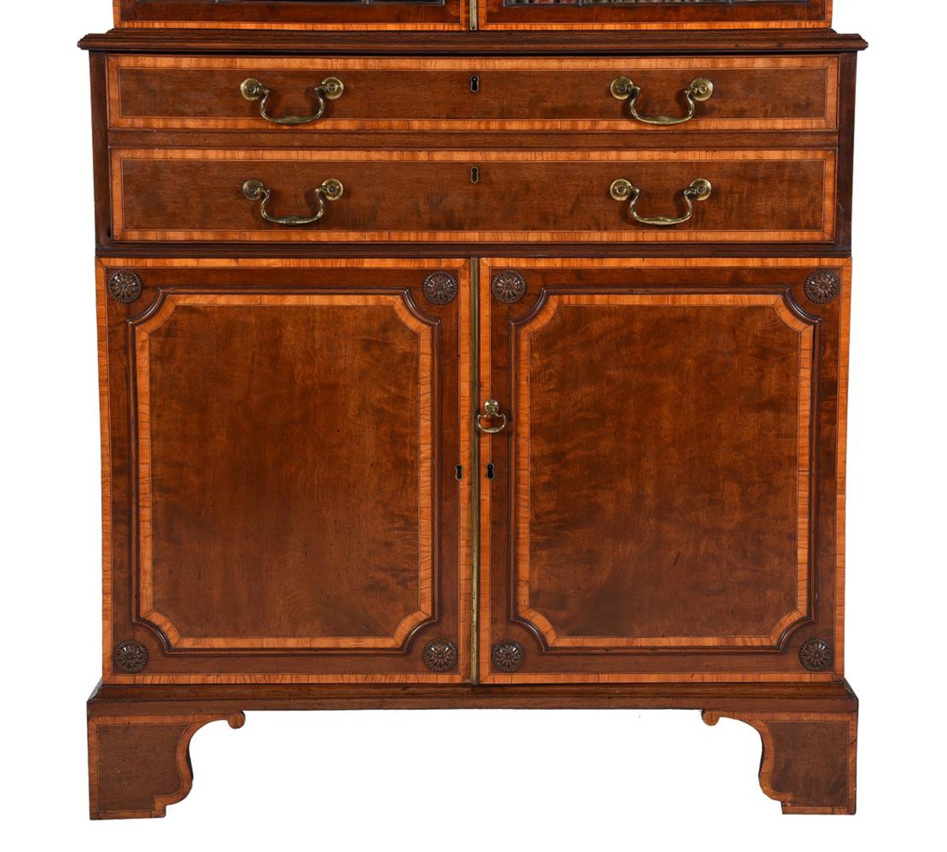 Y A GEORGE III MAHOGANY AND SATINWOOD BANDED SECRETAIRE BOOKCASE, CIRCA 1790 - Image 3 of 8