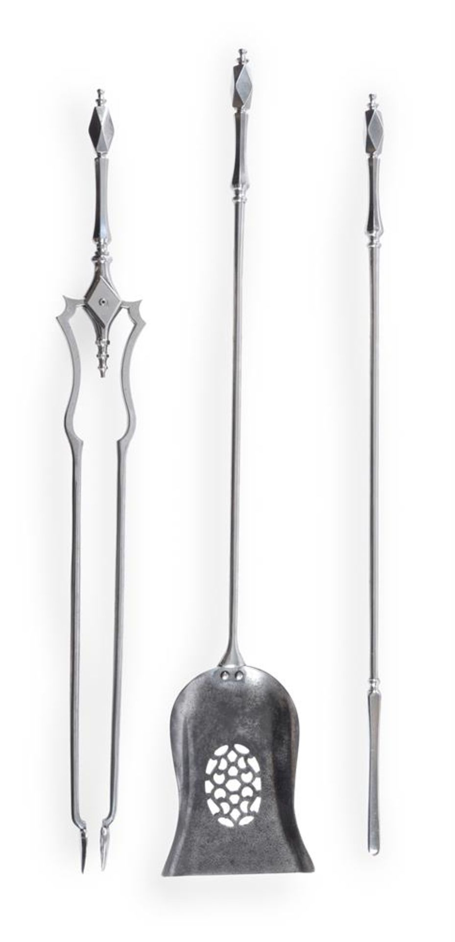 A SET OF THREE POLISHED STEEL FIRE TOOLS, EARLY 19TH CENTURY