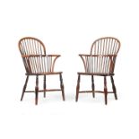 A PAIR OF YEW AND ELM STICK BACK WINDSOR ARMCHAIRS, EARLY 19TH CENTURY