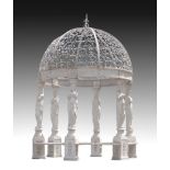 A WHITE PAINTED CAST IRON GAZEBO, 20TH CENTURY