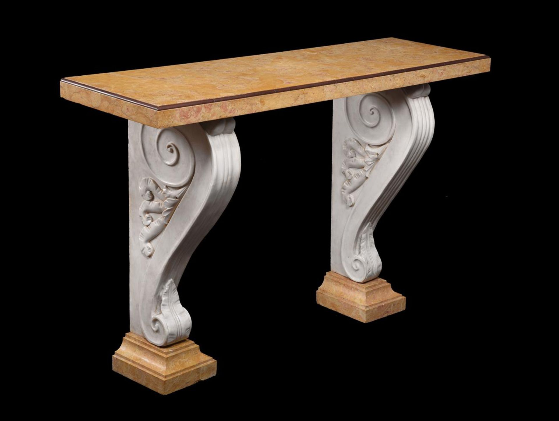 A PAIR OF ITALIAN WHITE MARBLE AND SIENA MARBLE CONSOLE TABLES, AFTER THE ANTIQUE - Image 2 of 4