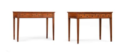 Y A PAIR OF SATINWOOD AND EBONY STRUNG WRITING TABLES, IN GEORGE III STYLE, 19TH CENTURY AND LATER
