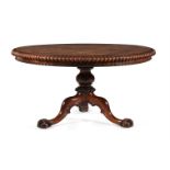 Y A GEORGE IV ROSEWOOD CIRCULAR CENTRE TABLE, BY GILLOWS, CIRCA 1830