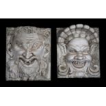 A PAIR OF PLASTER MASK PANELS, POSSIBLY ITALIAN, EARLY 20TH CENTURY