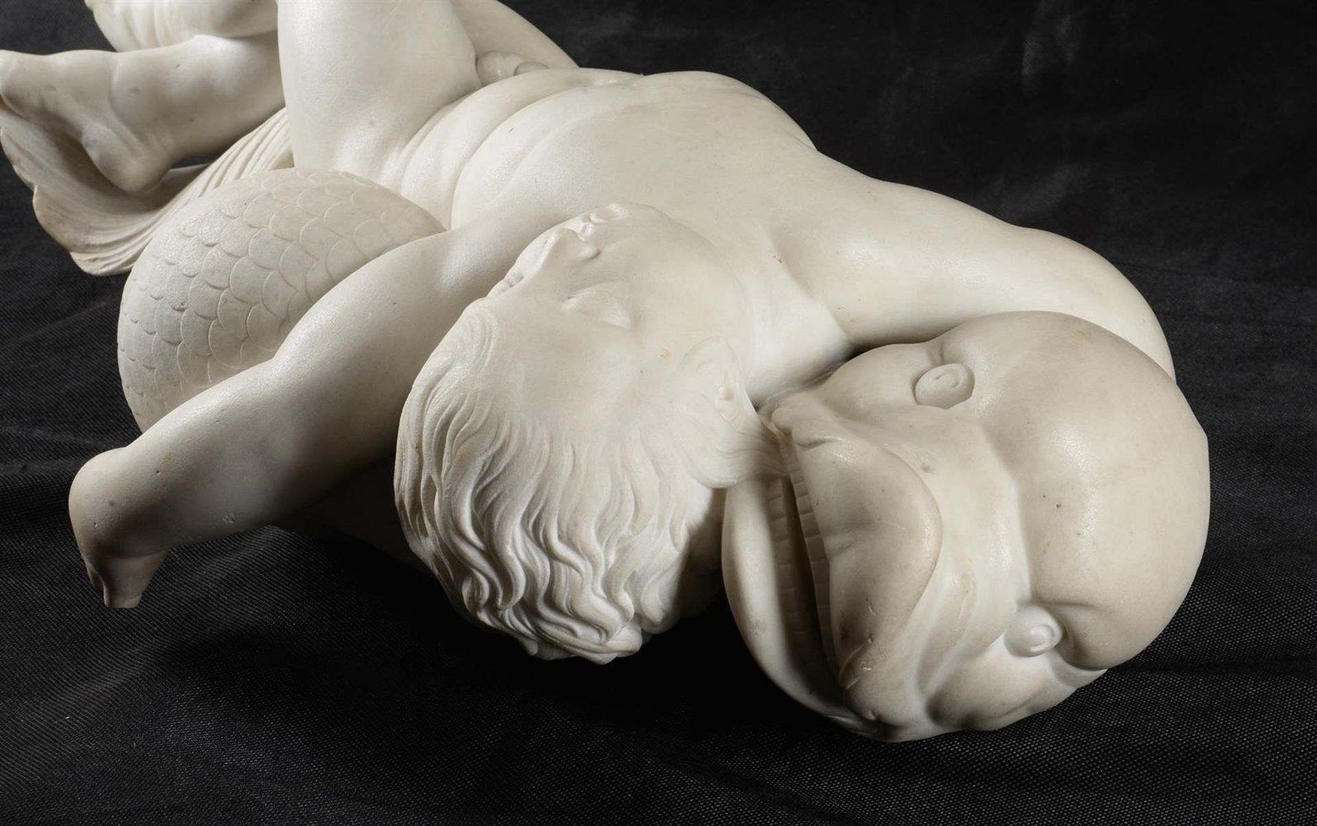 AFTER JOSEPH NOLLEKENS (1737-1825), A MARBLE GROUP 'CHILD BEING CARRIED BY A DOLPHIN' - Image 7 of 9