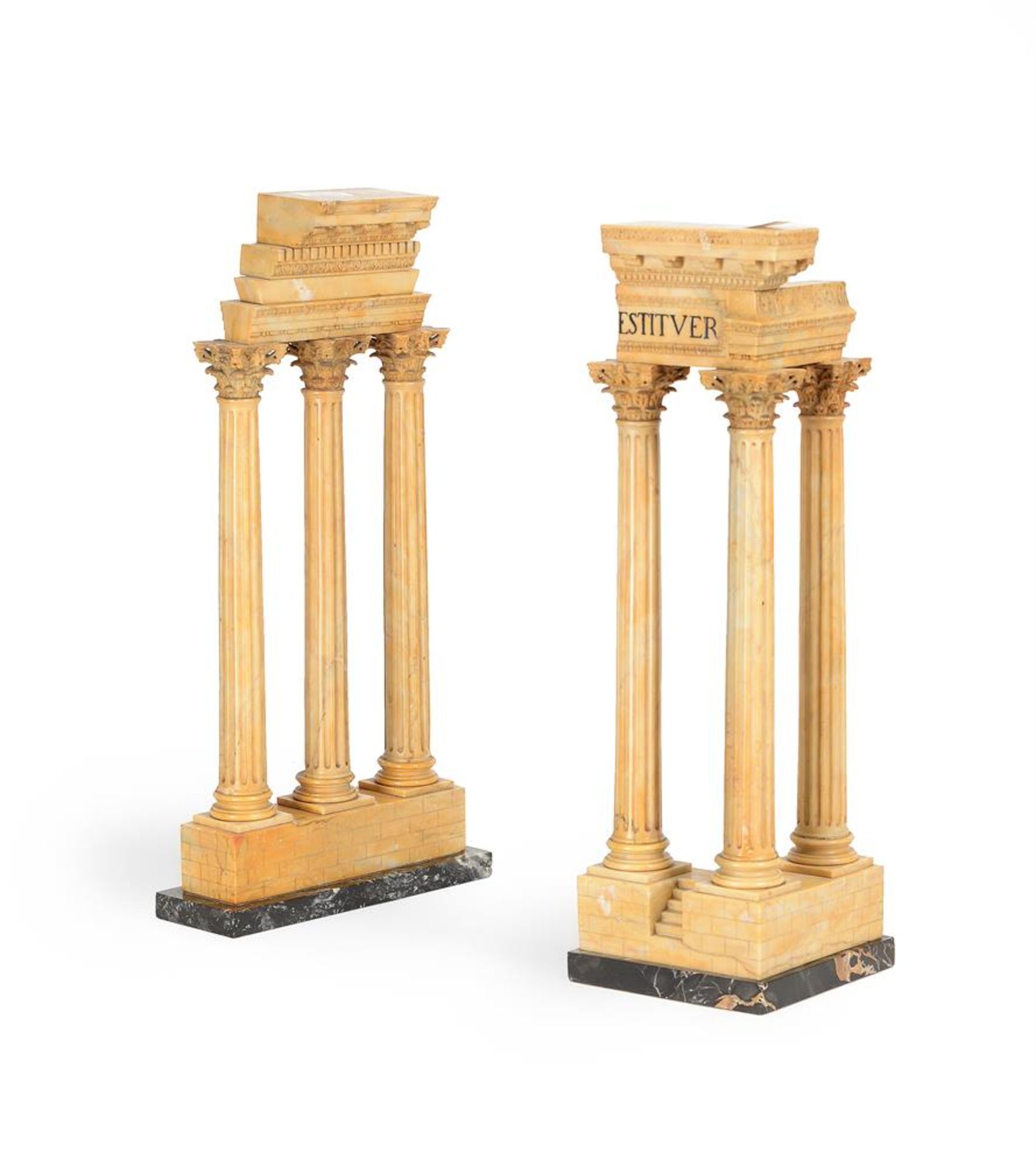 TWO GIALLO ANTICO MODELS OF THE TEMPLES OF VESPASIAN AND CASTOR AND POLLUX, ROME, 19TH CENTURY - Image 3 of 6