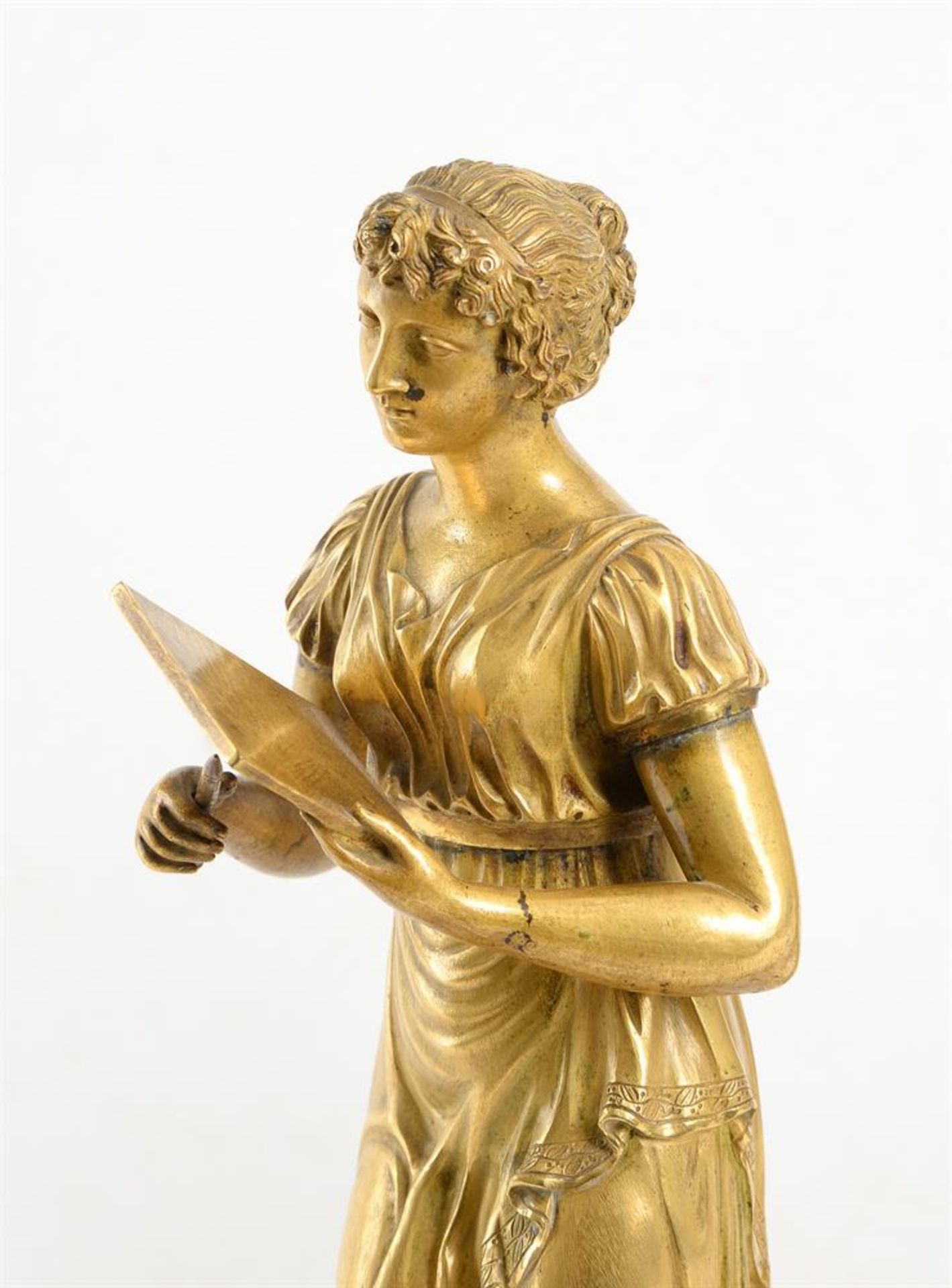 A PAIR OF GILT BRONZE FIGURES EMBLEMATIC OF THE MUSES OF THE ARTS, FRENCH - Image 2 of 4