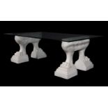 A PAIR OF WHITE MARBLE MONOPODIA TABLE SUPPORTS, AFTER THE ANTIQUE