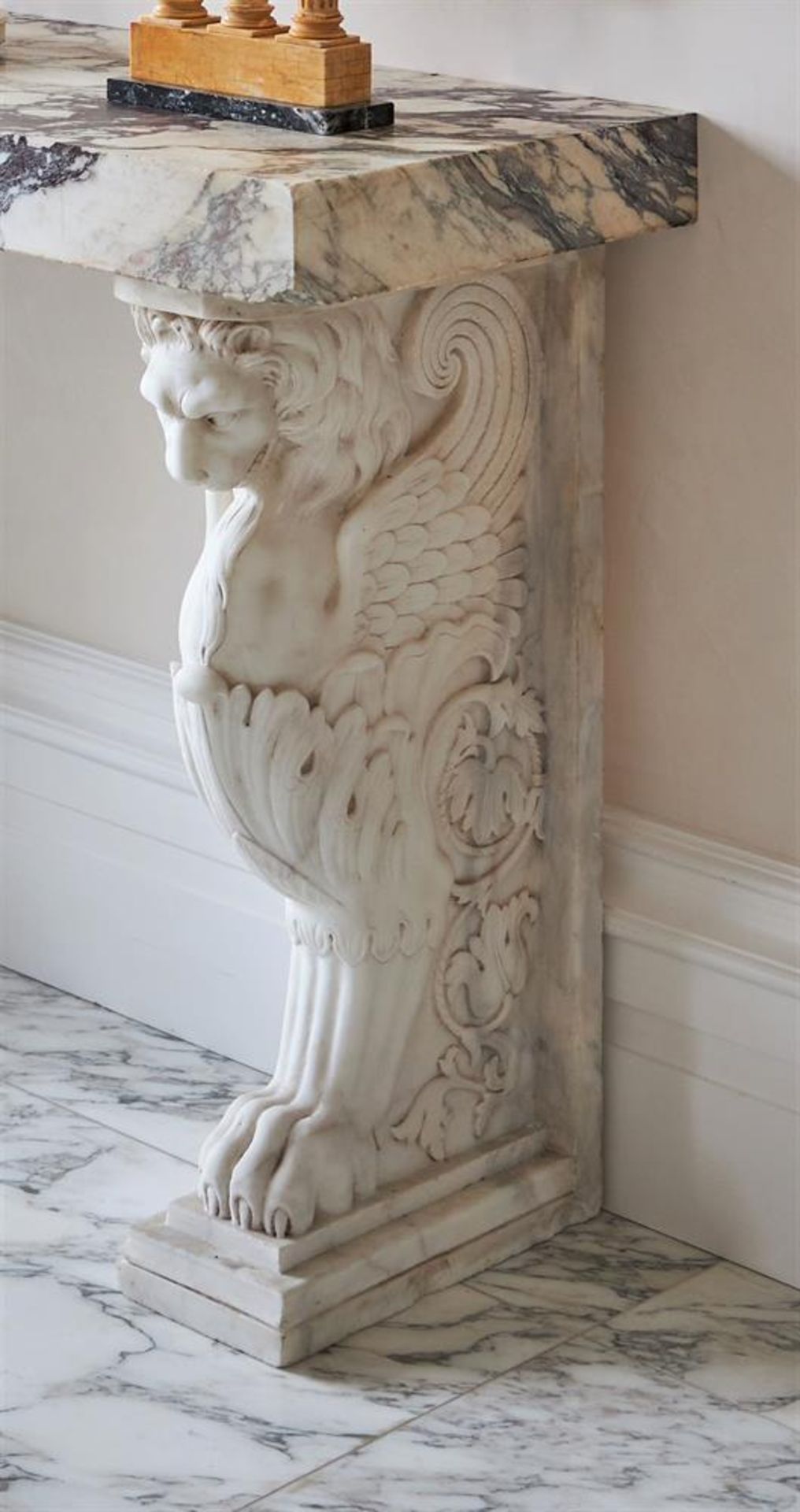 AN ITALIAN WHITE MARBLE AND PAVONAZZETTO MARBLE SIDE TABLE, AFTER THE ANTIQUE - Image 2 of 2