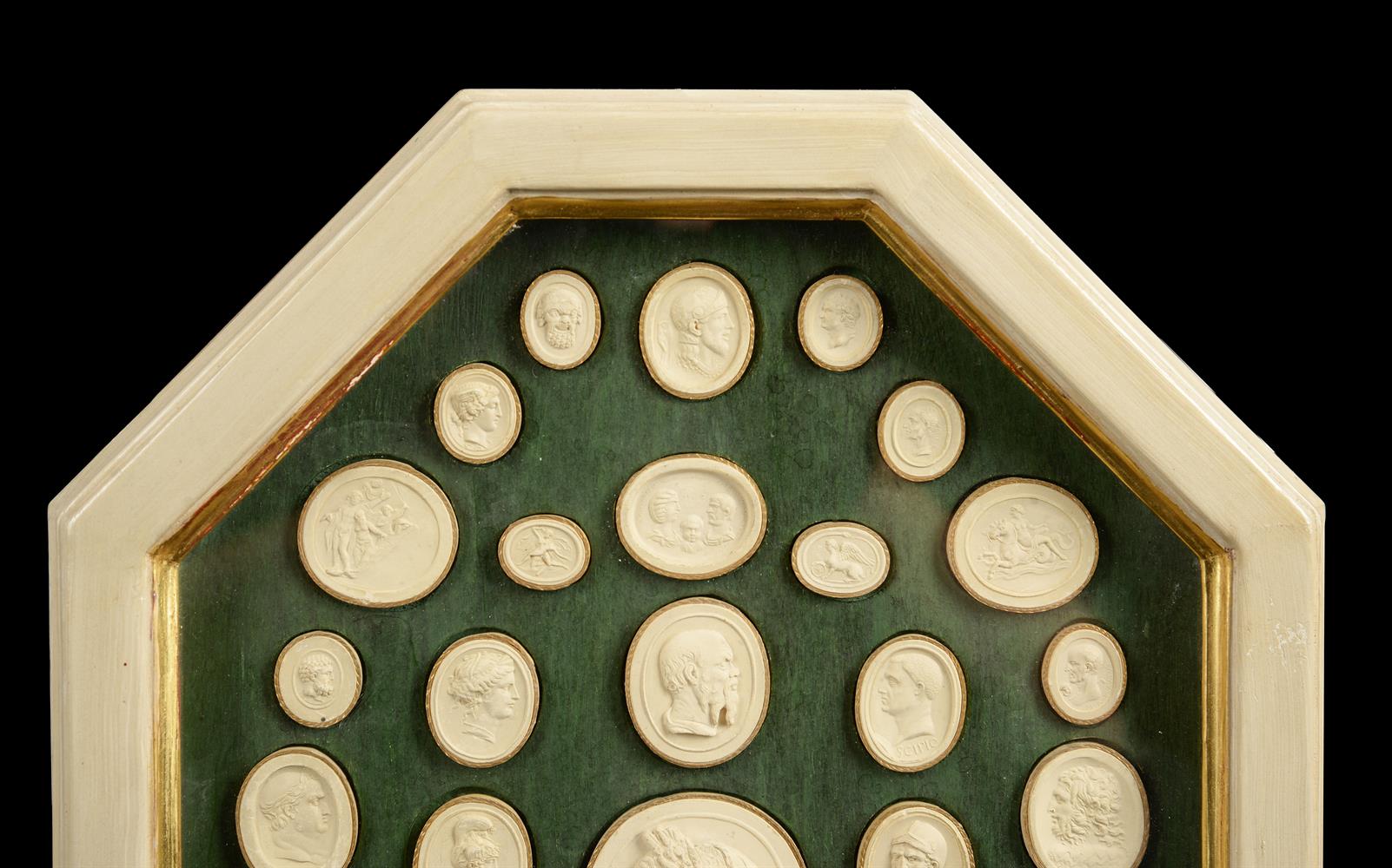 A SET OF FOUR FRAMED SETS OF PLASTER IMPRONTE OR INTAGLIOS, EARLY 19TH CENTURY