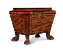 A REGENCY MAHOGANY, MARQUETRY AND EBONISED WINE COOLER, CIRCA 1820