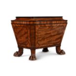 A REGENCY MAHOGANY, MARQUETRY AND EBONISED WINE COOLER, CIRCA 1820