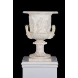 AFTER THE ANTIQUE, A LARGE CARVED MARBLE MEDICI VASE, ITALIAN 19TH CENTURY