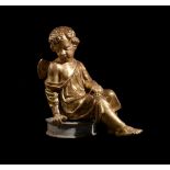 A LARGE CARVED AND GILDED CHERUB OR PUTTI, 19TH CENTURY