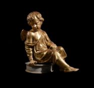 A LARGE CARVED AND GILDED CHERUB OR PUTTI, 19TH CENTURY