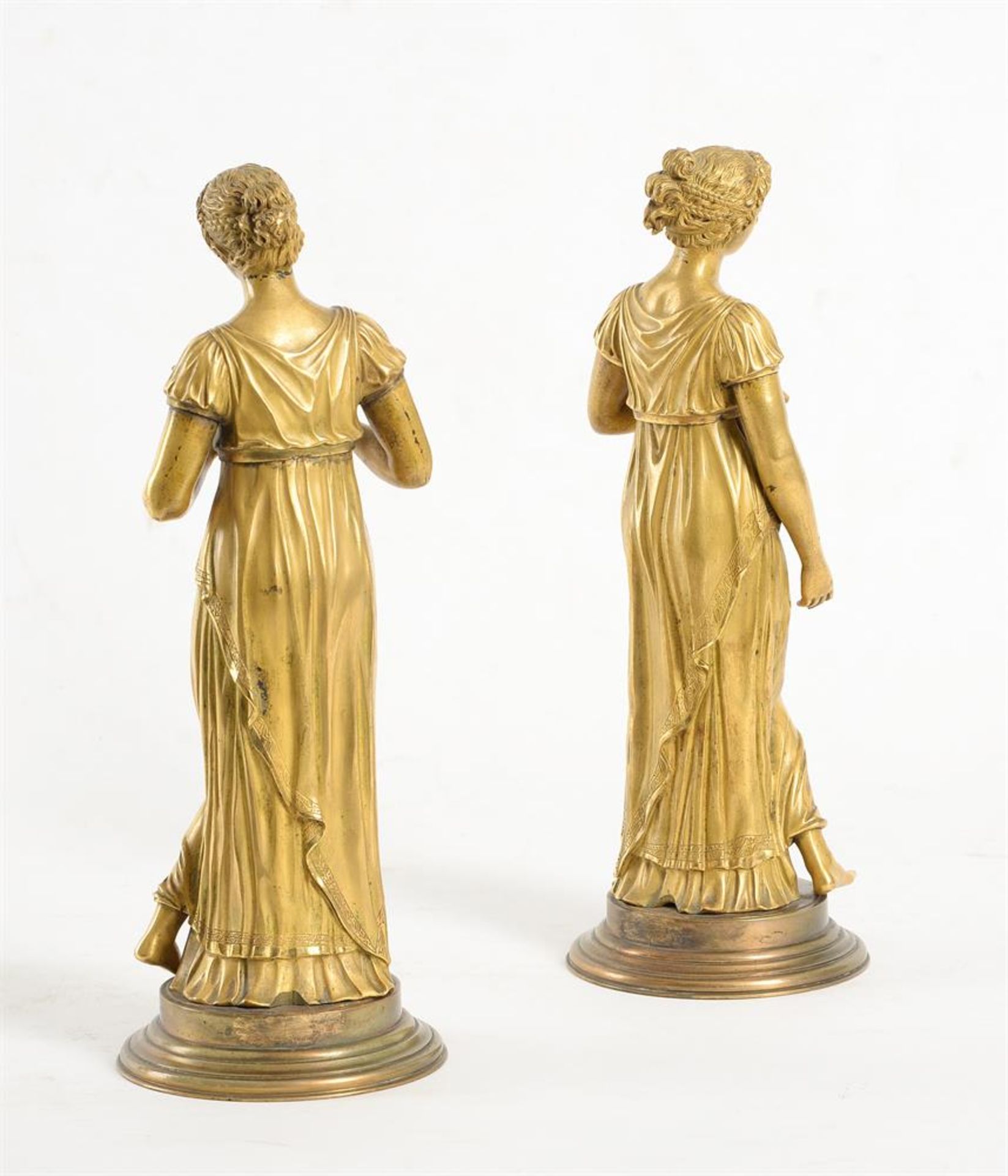 A PAIR OF GILT BRONZE FIGURES EMBLEMATIC OF THE MUSES OF THE ARTS, FRENCH - Image 4 of 4